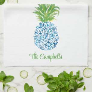 Pineapple Chinoiserie Blue White Preppy Custom Tea Towel