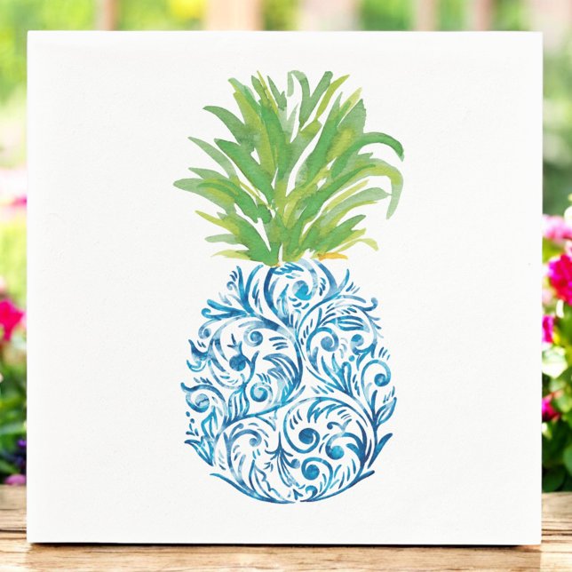 Pineapple Chinoiserie Blue White Preppy Napkin (Creator Uploaded)