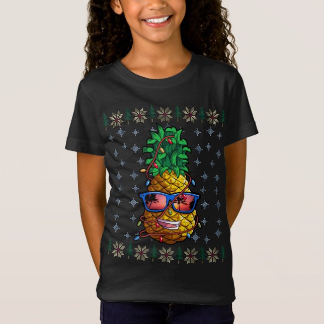 Pineapple Christmas Lights Hawaii Lover T-Shirt (Front)