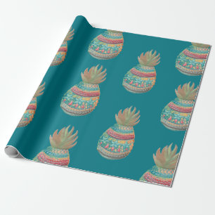 Pineapple Christmas Wrapping Aqua Paper