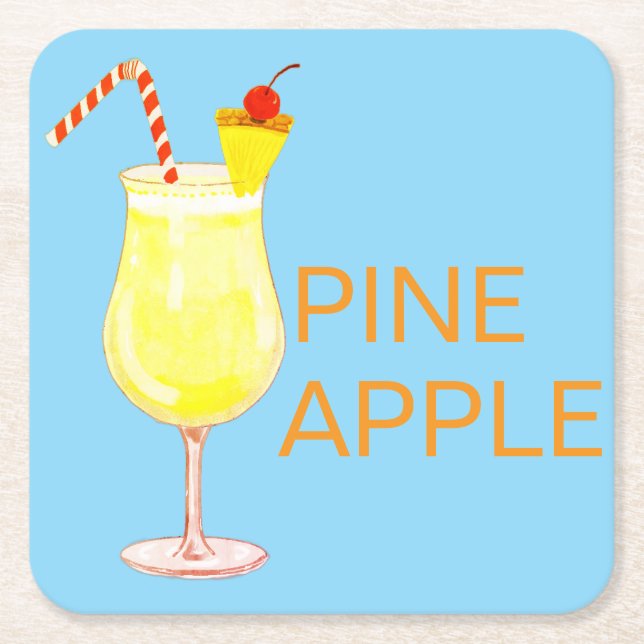 Pineapple cocktail square paper coaster (Front)