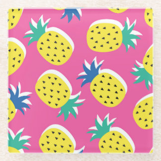 Pineapple Crazy Colours: Childish Pop-Art. Glass Coaster