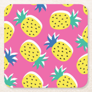 Pineapple Crazy Colours: Childish Pop-Art. Square Paper Coaster