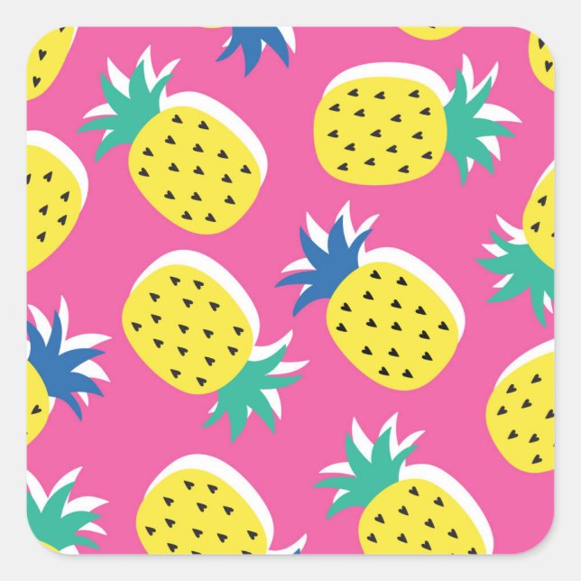 Pineapple Crazy Colours: Childish Pop-Art. Square Sticker (Front)