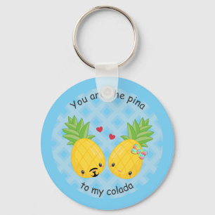 Pineapple cute kawaii cartoon valentine's day  key ring