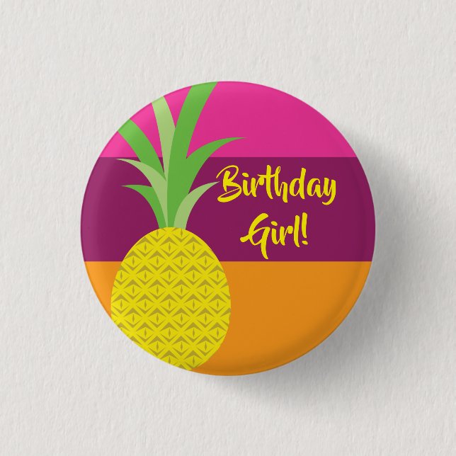 Pineapple Cute Summer 1st Birthday Party Theme 3 Cm Round Badge (Front)