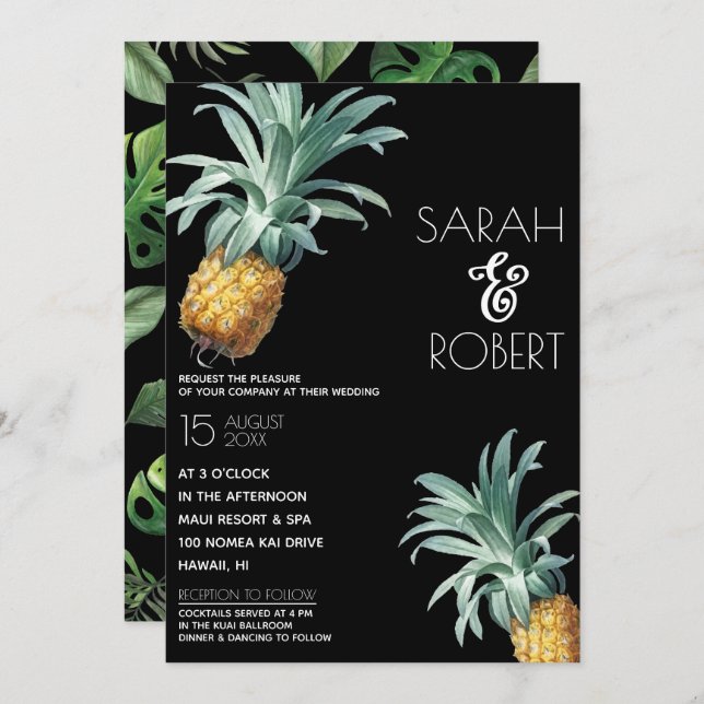 Pineapple Delight Tropical Foliage Wedding Invitation (Front/Back)