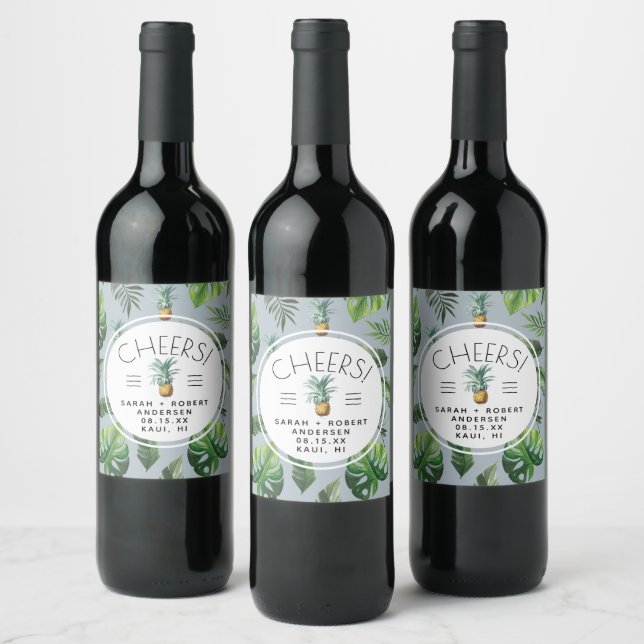 Pineapple Delight Tropical Foliage Wine Label (Bottles)