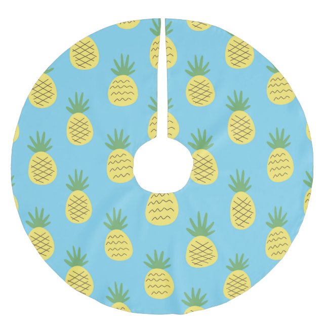 Pineapple Delight: Tropical Fruit Print Brushed Polyester Tree Skirt (Front)