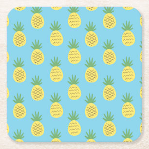 Pineapple Delight: Tropical Fruit Print Square Paper Coaster