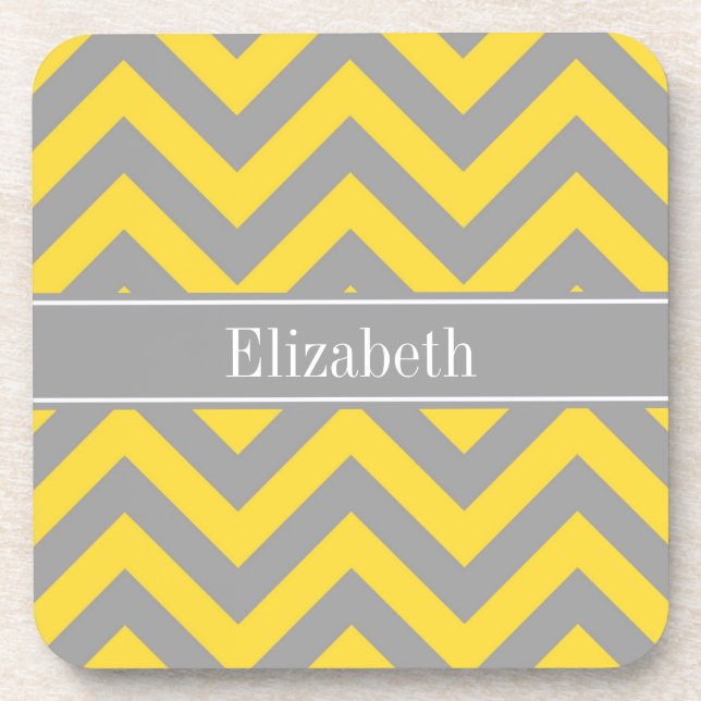 Pineapple Dk Grey LG Chevron Dk Grey Name Monogram Coaster (Front)