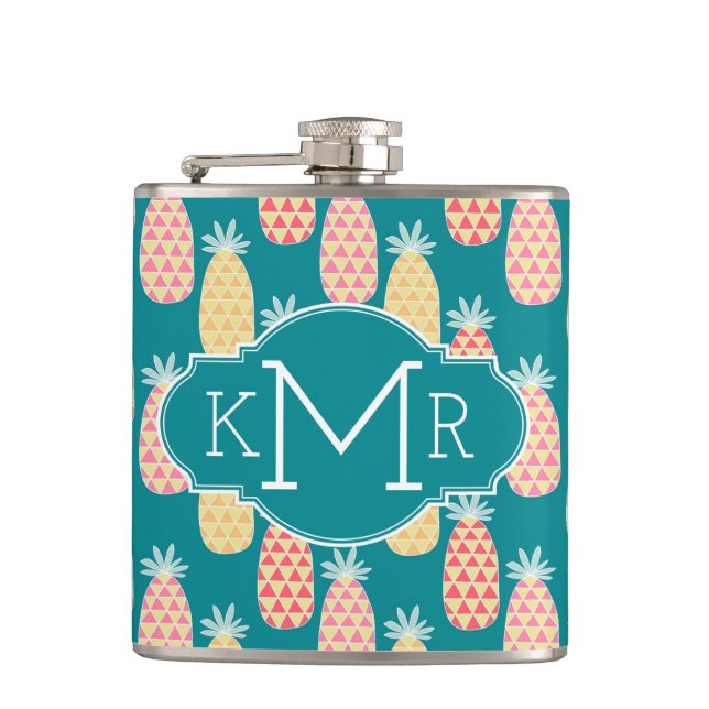 Pineapple Doodle Pattern | Monogram Hip Flask (Front)