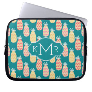 Pineapple Doodle Pattern Monogram Laptop Sleeve