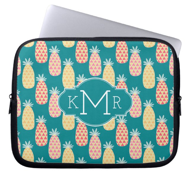 Pineapple Doodle Pattern | Monogram Laptop Sleeve (Front)