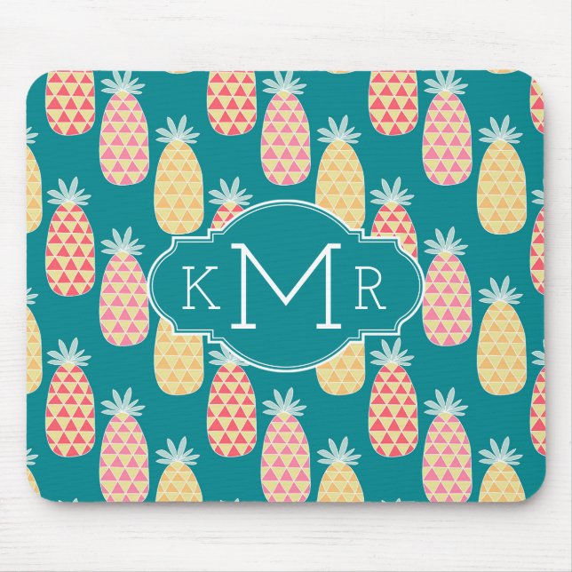 Pineapple Doodle Pattern | Monogram Mouse Pad (Front)