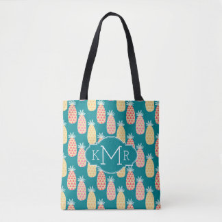 Pineapple Doodle Pattern | Monogram Tote Bag