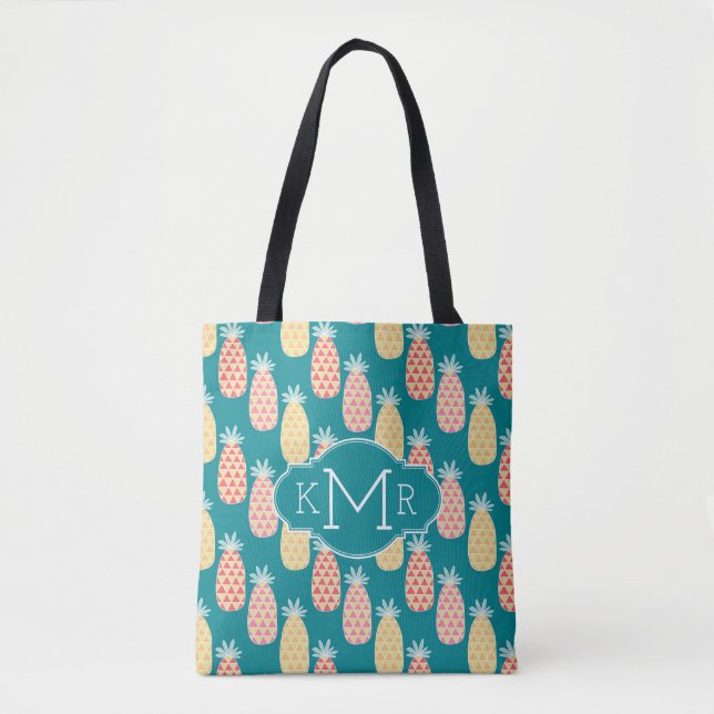 Pineapple Doodle Pattern | Monogram Tote Bag (Front)
