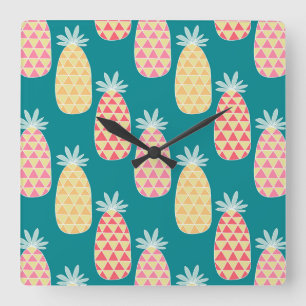Pineapple Doodle Pattern Square Wall Clock