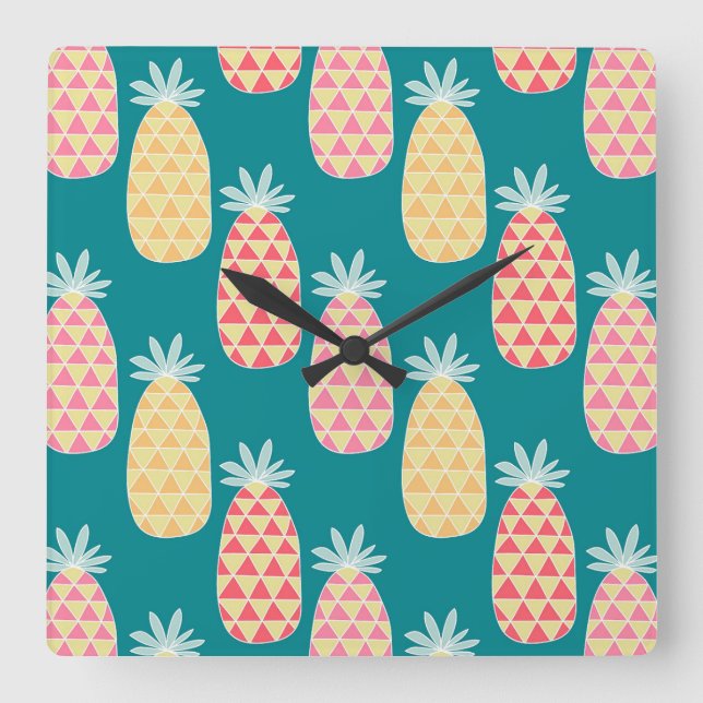 Pineapple Doodle Pattern Square Wall Clock (Front)