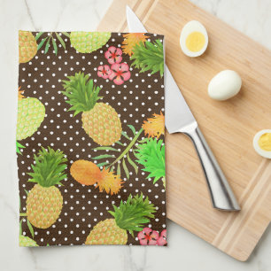 Pineapple Dots Black Tea Towel