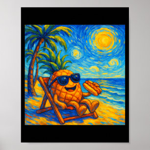 Pineapple Eating Hotdogs Van Gogh Art Funny Beach Poster