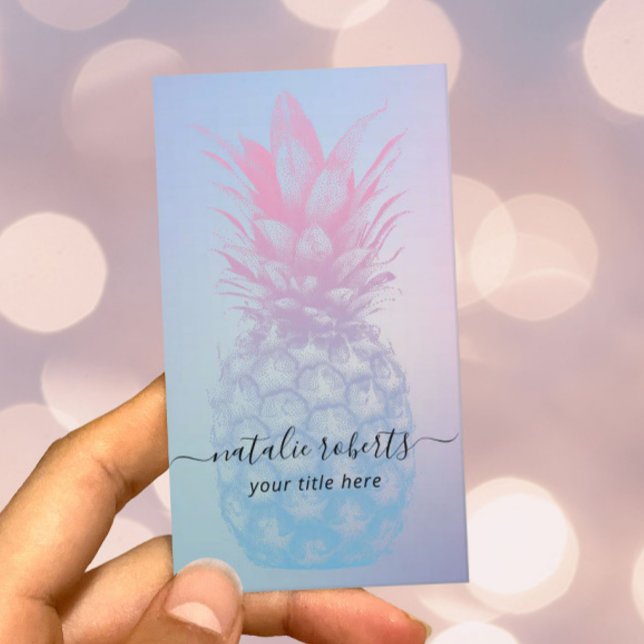 Pineapple Elegant Pink & Blue Classy Typography Business Card (Creator Uploaded)
