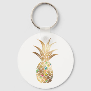 Pineapple, Faux Gold+Collage Key Ring