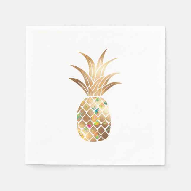 Pineapple, Faux Gold+Collage Napkin (Front)