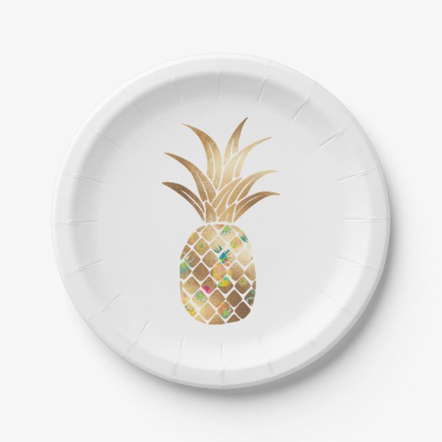 Pineapple, Faux Gold+Collage Paper Plate (Front)