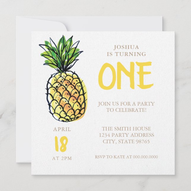 Pineapple First Birthday Party Invitation (Front)