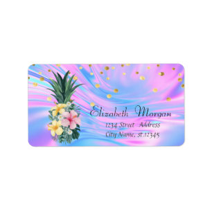 Pineapple Floral Confetti Holographic Iridescent  Label