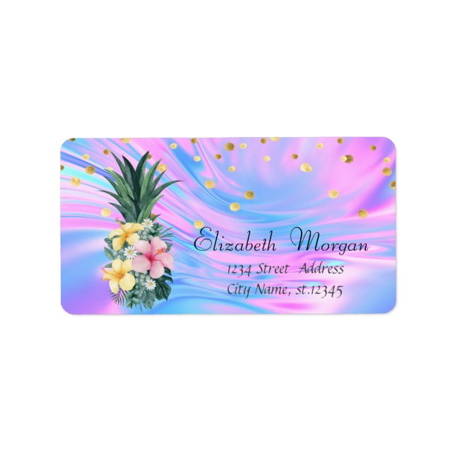 Pineapple Floral Confetti Holographic Iridescent  Label (Front)