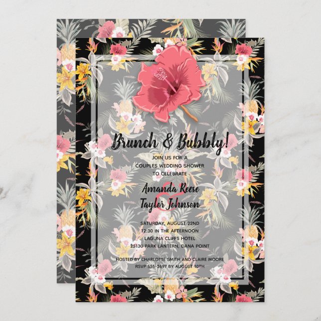 Pineapple Floral Couples Wedding Shower Invitation (Front/Back)