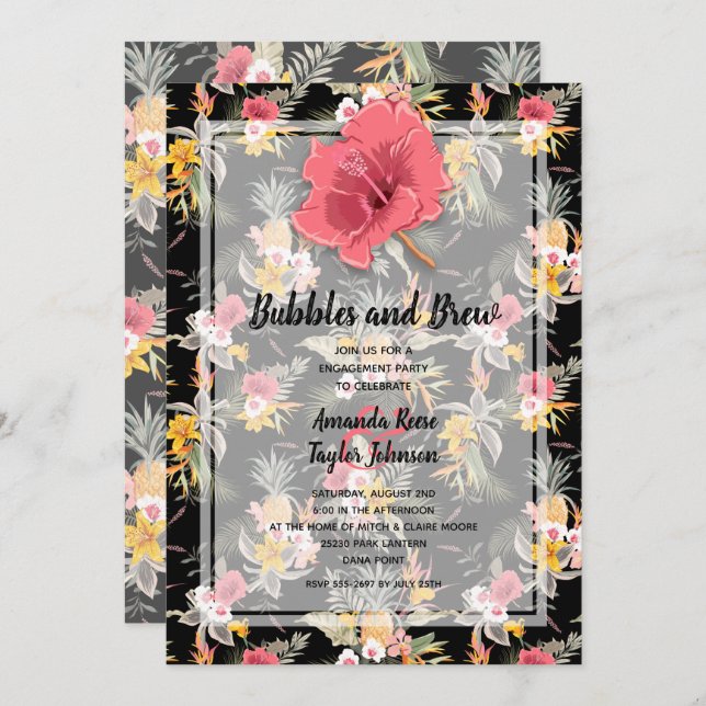 Pineapple Floral Engagement Party Invitation (Front/Back)