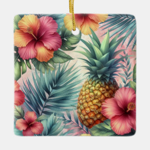 Pineapple & Flowers Pattern Ceramic Ornament
