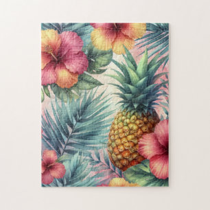 Pineapple & Flowers Pattern Jigsaw Puzzle
