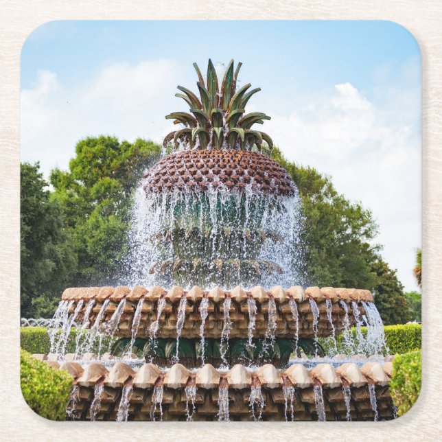 Pineapple Fountain in Charleston, SC Square Paper Coaster (Front)