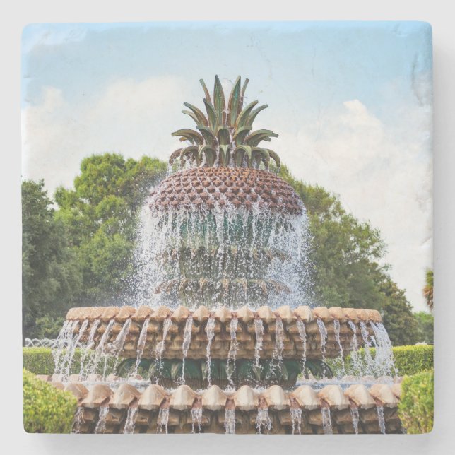 Pineapple Fountain in Charleston, SC Stone Coaster (Front)
