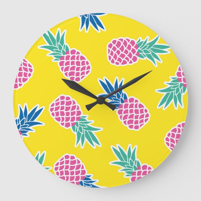 Pineapple Frenzy: Bright Cartoon Vintage. Large Clock (Front)