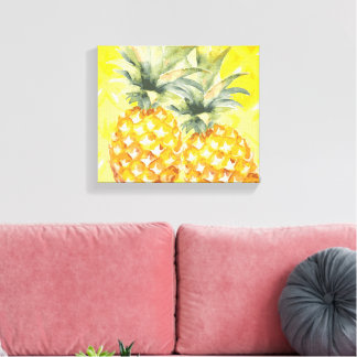 Pineapple Fresh Fruit | Yellow Kitchen Artwork Canvas Print