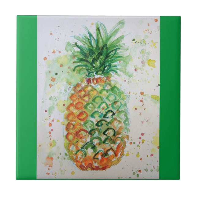 Pineapple Fruit Food Tropical Art Orange Lime Cute Tile (Front)