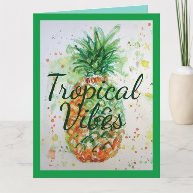 Pineapple Fruit Food Tropical Vibes Orange Lime Card (Front)
