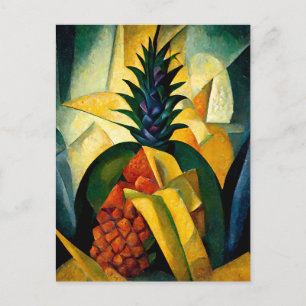 Pineapple fruit in abstract mondern painting.  postcard