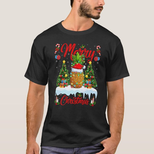 Pineapple Fruit Lights Xmas Tree Santa Pineapple C T-Shirt (Front)