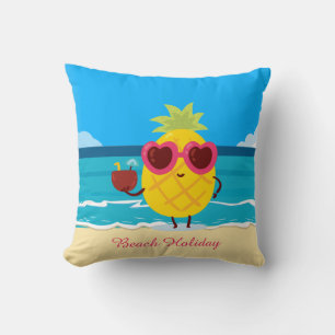 Pineapple fruit on Beach Holiday Cute Colourful Cushion