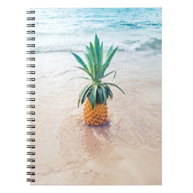 Pineapple fruit on beach shore in the morning notebook (Front)