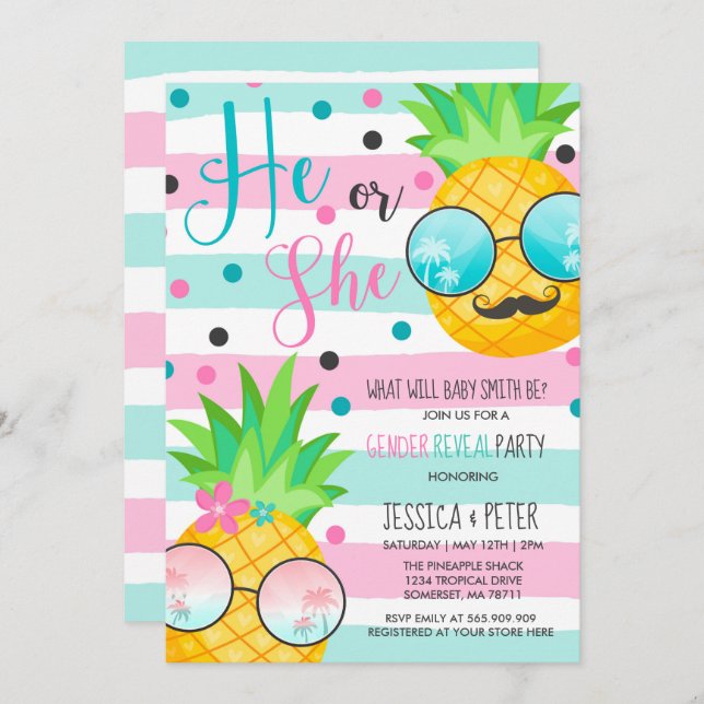 Pineapple Gender Reveal Invitation Hawaiian Reveal (Front/Back)