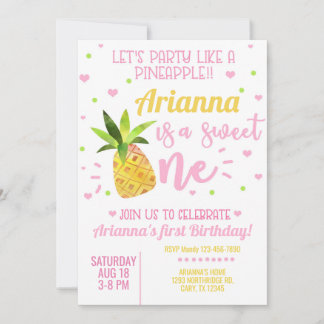 Pineapple girl 1st first birthday invite. invitation