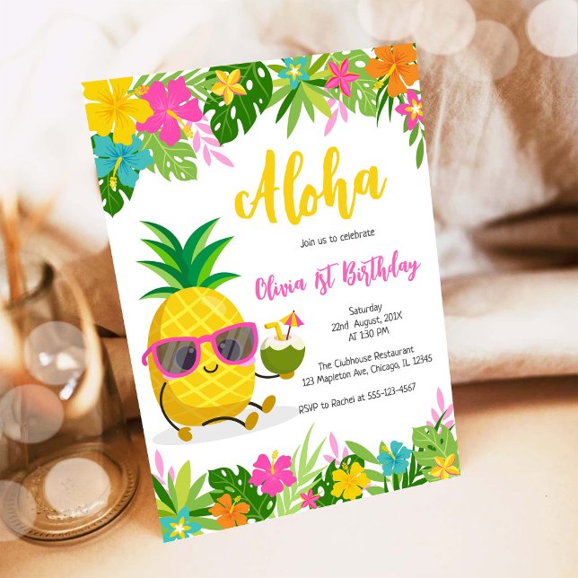 Pineapple Girl Birthday Aloha Hawaii Summer Invitation (Creator Uploaded)