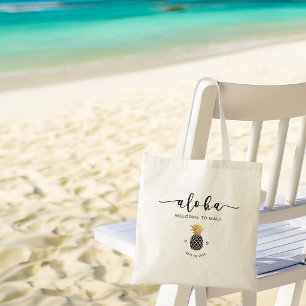 Pineapple Gold Black Aloha Destination Wedding Tote Bag
